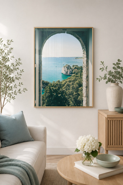 sayetablo Azure Vista - Gerçek Cama Baskı Gold Alüminyum Metal Çerçeveli Tekl...