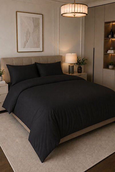 Nazik Home Melodi Plain Cotton Satin Double 4 Piece Duvet Cover Set