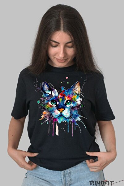 GILDAN Tricou Imprimeu Pisica Abstracta