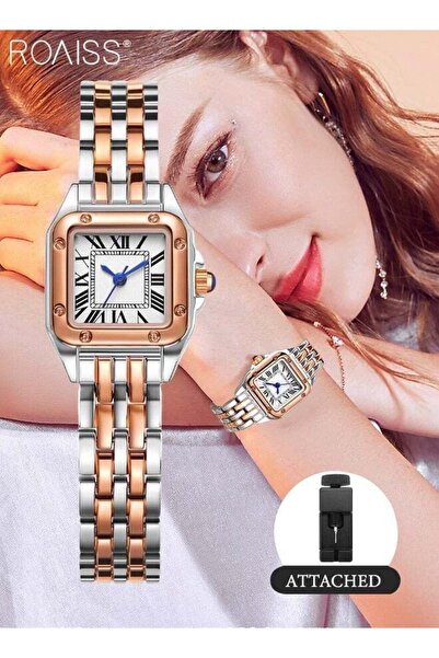 ROAISS Womens Quartz Watch with Alloy Strap Small Square Roman Numerals Dial ...
