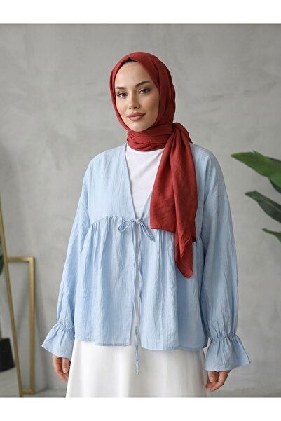Lunsera Store Roba Gathered Sleeve Elastic Tunic-Blue
