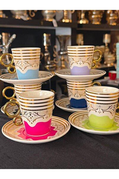 LOKMAN ZÜCCACİYE SHOWROOM 6 Person Colorful Porcelain Coffee Cup Set 90 ml