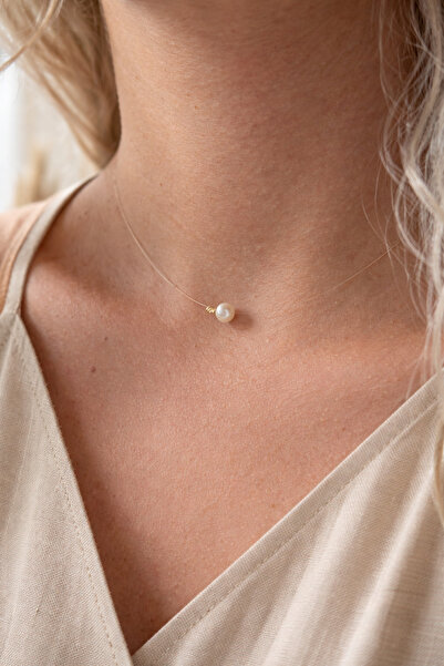 PIETRICELE Colier Minimalist Perlă și Aur 14K