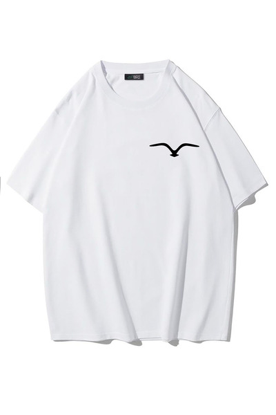 BRZ COLLECTION Tricou unisex oversize minimalist cu pescăruș (ALB)