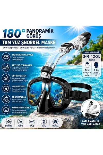 HPYTECH Tam Yüz Şnorkel Maske S-M / L-XL | 180° Panoramik Görüş | Anti Fog | ...