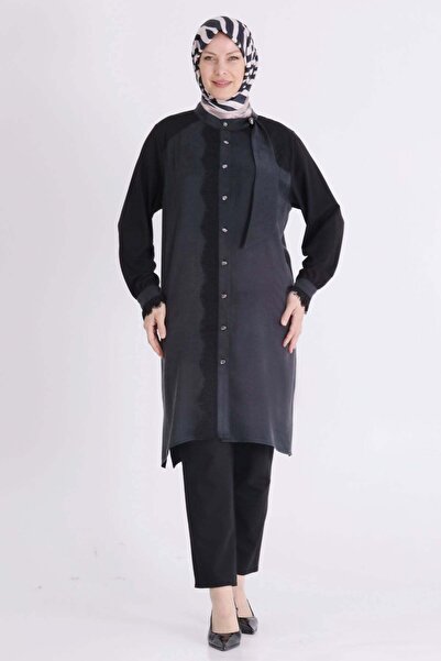 ottoman wear Behrem Büyük Beden Tesettür Tunik Siyah OTW23043