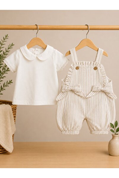 Gubi Kids Çizgili Fiyonklu Dokuma Kız Salopet