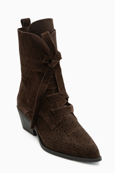 Limoya Beth Genuine Leather Brown Suede Lace Detailed Summer Western Women's ...
