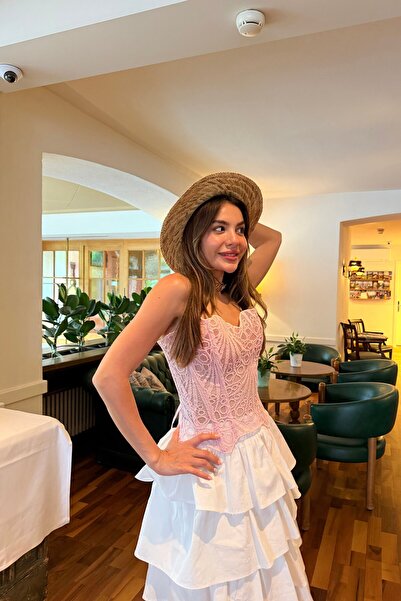 Gizem Ecemiş Montana Toz Pembe İthal Transparan Korse