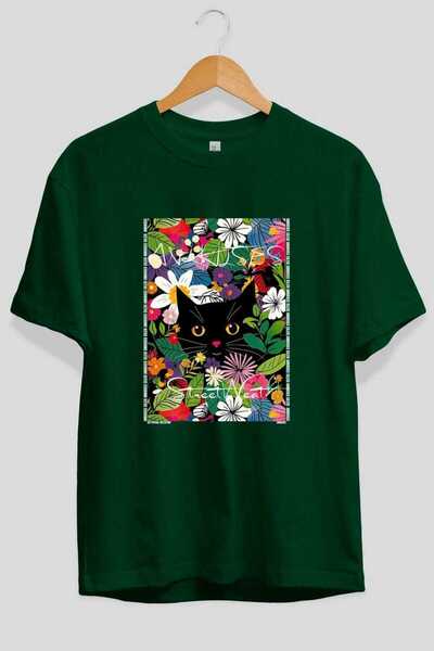 Ankhises Μπλουζάκι  "For the Love of Cats " με 124 στάμπες γάτας, πράσινο, ov...