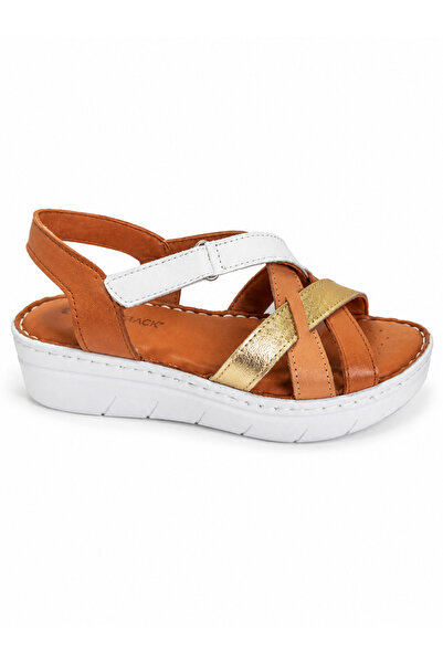 Castle Black Gardenia Taba -Gold Detailed- Genuine Leather Women's Sandals