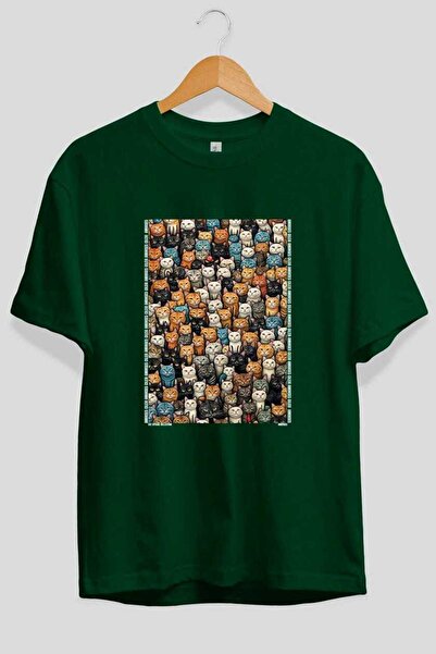 Ankhises Μπλουζάκι  "For the Love of Cats " με 114 σχέδια γάτας, πράσινο, υπε...