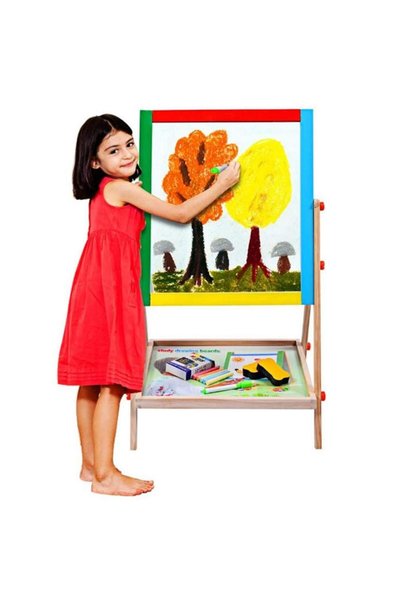Generic لوح رسم للأطفال ذو وجهين مغناطيسيين، حامل رسم قابل للرفع، سبورة صغيرة للأطفال، لوح كتابة من الخشب الصلب