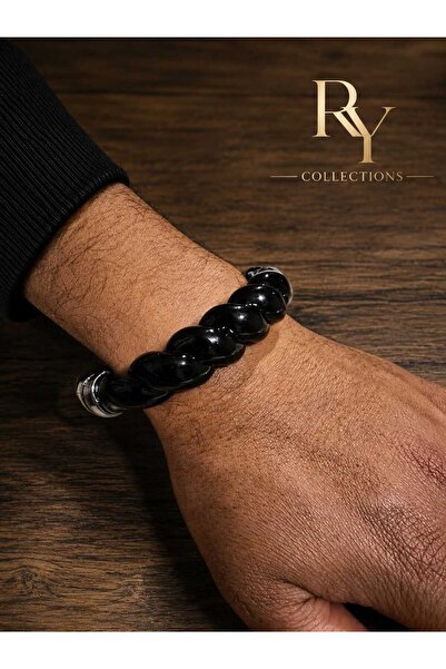 rycollections سوار رجالي أسود فضي بوهو أنيق ومغناطيسي