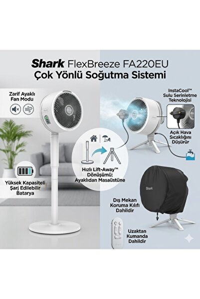 Shark FlexBreeze FA220EU Şarjlı Kablosuz Su Püskürtmeli Ayaklı ve Masaüstü Va...