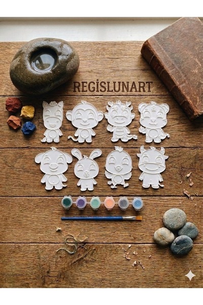 Regislunart 8’li Boyanabilir 3D Hayvan Figürü Seti - 6 Renk Akrilik Boya ve F...