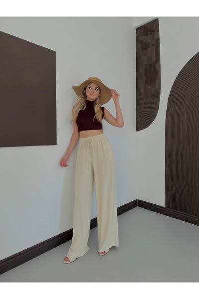 Eztila Pantaloni de damă cu croială lejeră, amestec de in