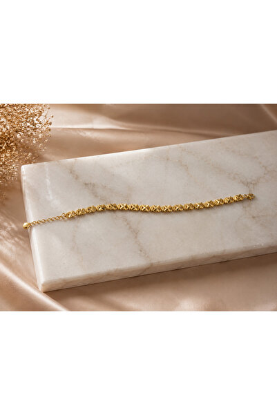 QueenJewelrry 14K Altın Kaplama Geometrik Desenli Kadın Bileklik