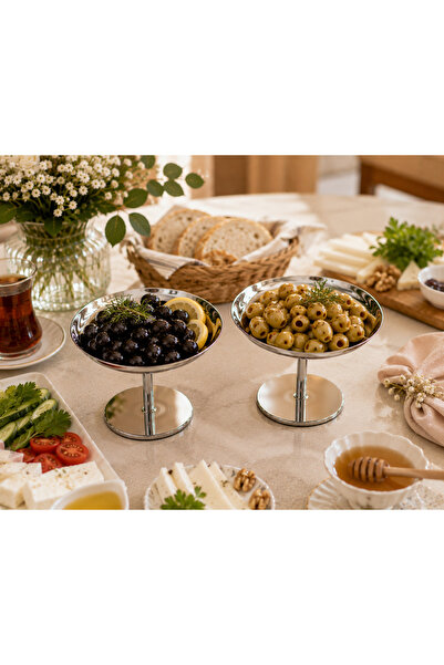 RoyalDecorHome Paslanmaz Çelik Ayaklı 2'li Çerez, Tatlı, İkramlık, Dondurma S...