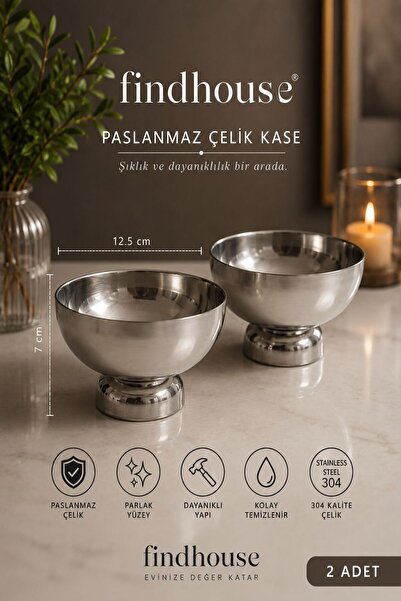 findhouse Paslanmaz Çelik 2li Büyük Boy Sunumluk Ayaklı Pilav Ölçeği , Dondur...