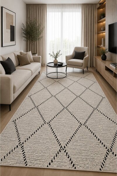 NORELLAHOME İskandinav Geometrik Desenli Kaymaz Taban Yıkanabilir Salon Mutfa...