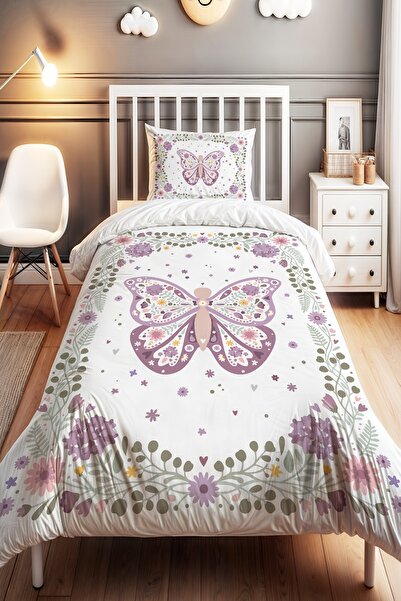 EVPANYA Purple Floral Patterned Single Baby Kids Bedding Set