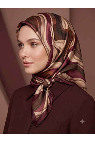 Picasso Silk Look Plum - Beige - Brown Crystal Scarf – Twill Stylish Design 9...
