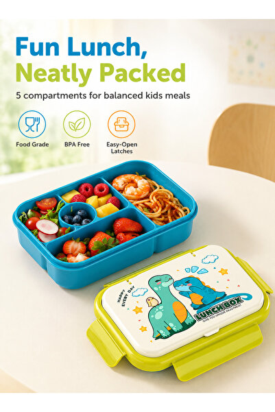 Yoawllty 5-Compartment Bento Lunch Box, Divided Food Container with Lid, BPA-...