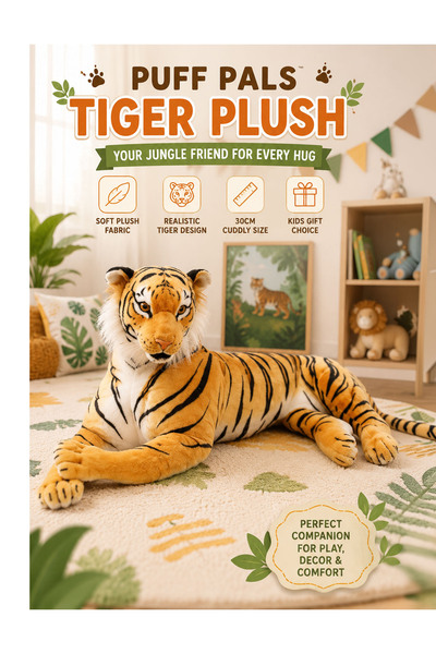 Puff pals Tiger Plush Toy 30CM Realistic Jungle Tiger Stuffed Animal Soft Plu...