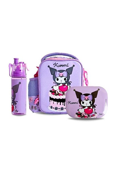 SANRIO حقيبة غداء كورومي تشيري كوكي 3 في 1، مع زجاجة ماء وعلبة طعام