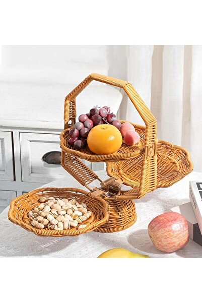 Arabest 3-Tier Foldable Woven Kitchen Storage Basket,Faux Rattan Fruit Vegeta...