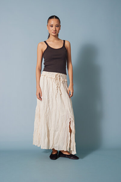 Nisan Tulle Detailled T-Shirt with Collar Brown