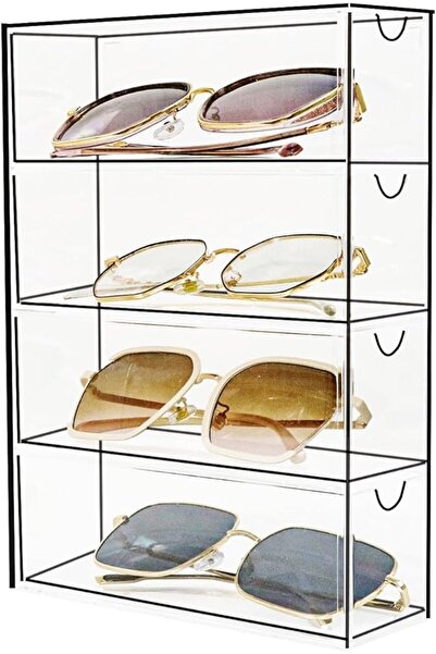 Arabest 2-Pack Plastic Stackable Eyeglass Case,5 Sections,Storage Organizer w...