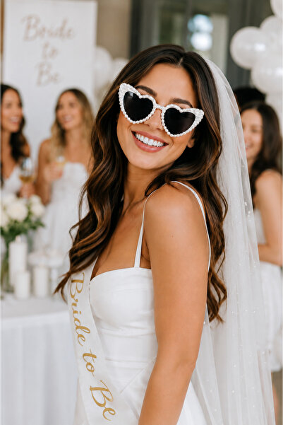 Happyland Heart Shaped White Pearl Rhinestone Bride to Be Bridal Glasses,Brid...