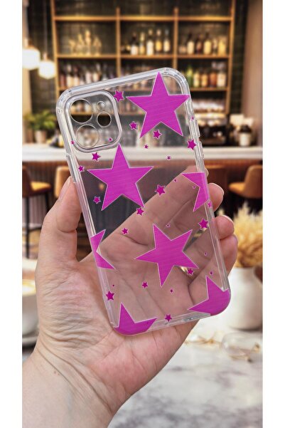 Vip Case Iphone 11 Uyumlu Pembe Yıldız Desenli Şeffaf Darbe Emici Kamera Koru...