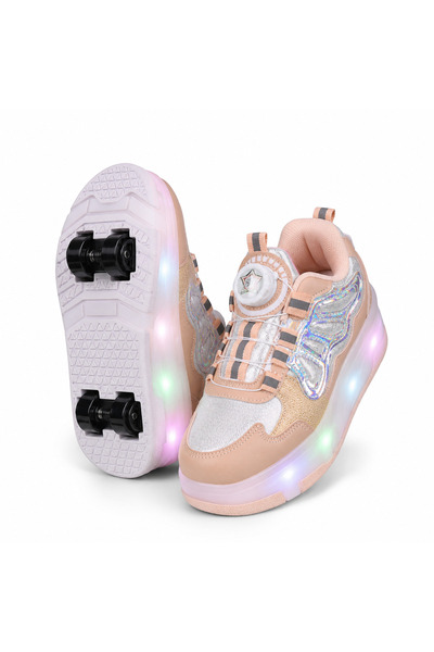 Tuğba Ortopedi 002 Kız Çocuk Pudra Işıklı Tekerlekli Sneaker