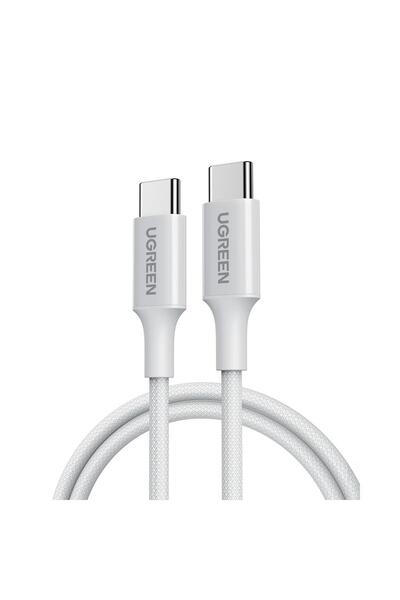 Ugreen USB-C 60W 3A QC PD Örgülü Hızlı Şarj Kablosu 1 Metre - Beyaz