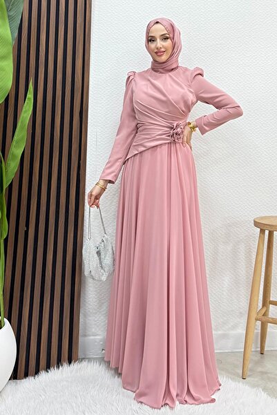 GİYZAMİLA Liva Şifon Abiye Soft Pembe