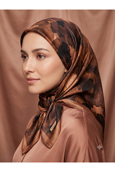Picasso Silk-Look Brown Crystal Scarf – Twill Stylish Design 90X90
