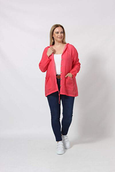 Moda Berray B027 CEBİ PULLU KAPÜŞONLU GÖMLEK NAR ÇİÇEĞİ