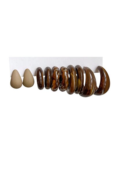 OEM Set cercei dama, forma C si picatura, maro, 5 perechi