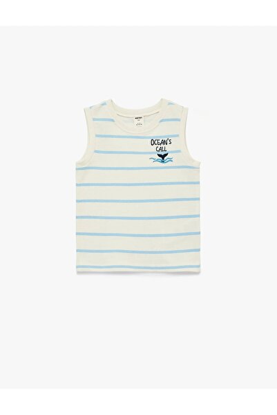 Koton Cotton Embroidery Detailed Sleeveless Crew Neck Striped Undershirt 6Smb...