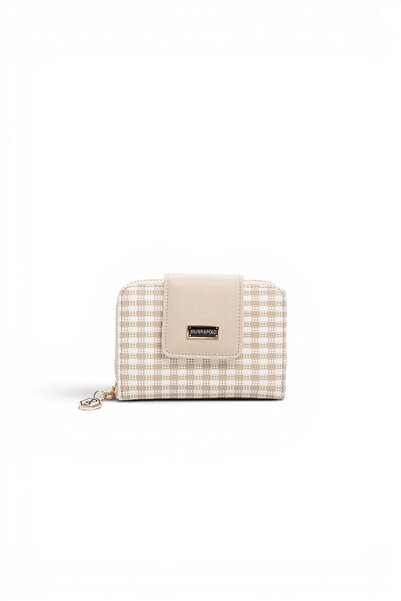Silver Polo Kum Beji - Kum Plaid Line Square Women's Wallet and Card Holder S...