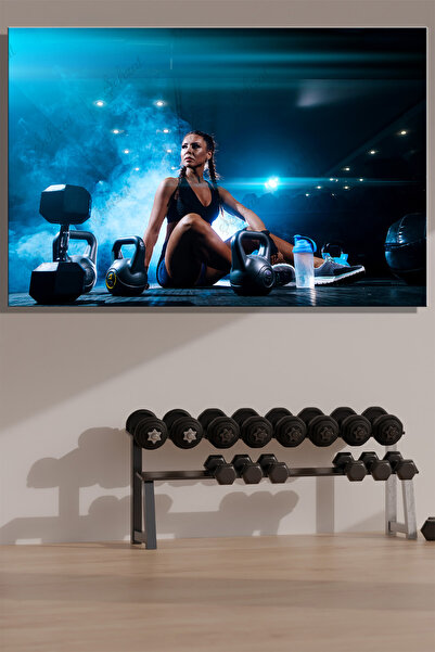 Şehzat Duvar Tablosu Yatay Kanvas Tekli Spor Salonu Gym Kondisyon Fitness Kas...
