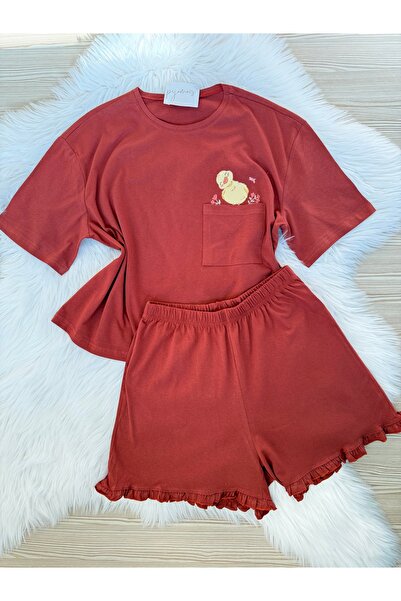 Pijamacs Σετ πιτζάμες από 100% βαμβάκι με βολάν και σορτς με στάμπα