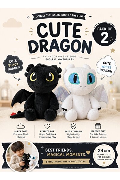 Premium Light Fury & Toothless Dragon Plush Toy Set Pack of 2 – Soft Stuffed ...