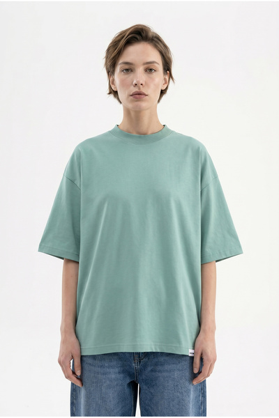 Machinist Tricou de damă Basic Oversize din bumbac jerseu verde mușchi