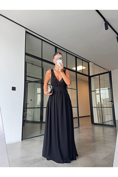 Miss Beyoğlu فستان ماكسي نسائي من الشيفون بتفاصيل من الدانتيل