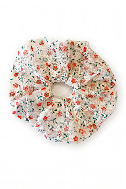Pelin Aksesuar Scrunchie din tul portocaliu cu flori, cu cataramă
