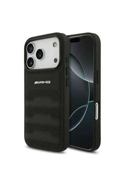 MERCEDES Husă din piele AMG cu logo cu linii în relief pentru iPhone 17 Pro -...